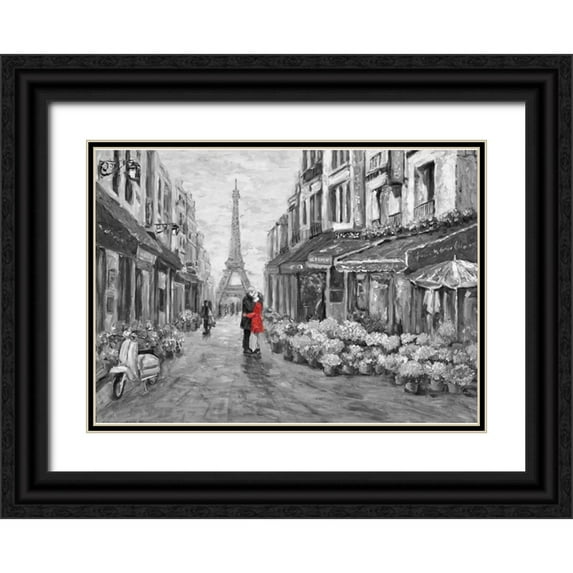 Zheng, James 24x18 Black Ornate Wood Framed with Double Matting Museum Art Print Titled - Romance in Red