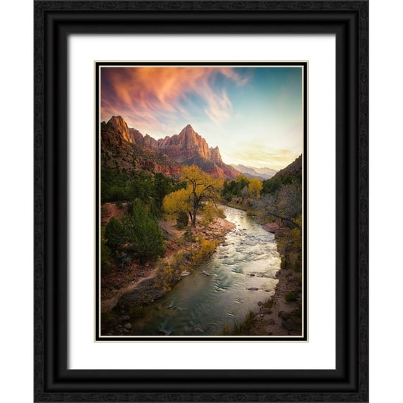 Zheng, Michael 12x14 Black Ornate Wood Framed with Double Matting Museum Art Print Titled - Zion National Park