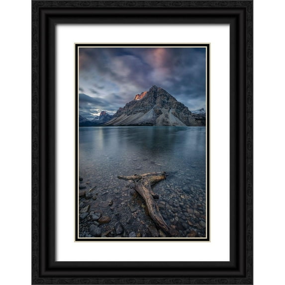Zheng, Michael 17x24 Black Ornate Wood Framed with Double Matting Museum Art Print Titled - A Cloudy Day In Bow Lake
