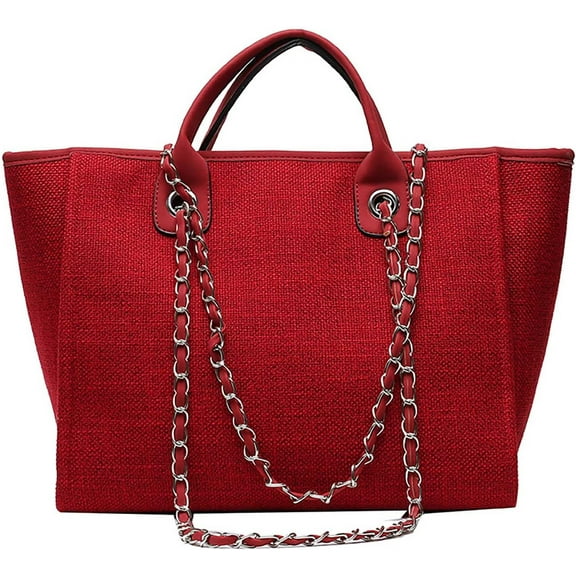 ZhengShaoQiang Women's canvas shoulder bag, large capacity handbag, single shoulder bag, handbag with chain (Grey)