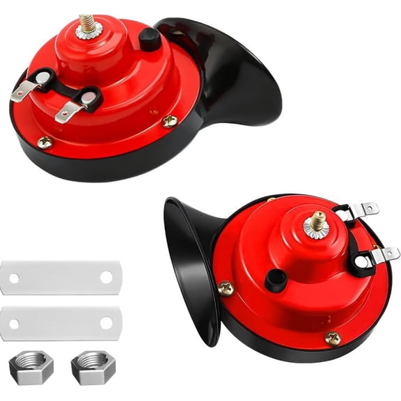 Zhengfang Horns Auto Horn 12V Car Horn Loud Dual-Tone Waterproof Electric Snail Horns Kit Universal for Any 12V Vehicles Black (Black/red horn, 12v)