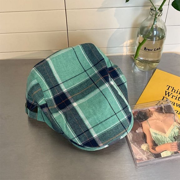 Zhengsping Korean Plaid Beret For Women's Summer Sweet And Cool Retro Art Artist Hat Thin Breathable Duck Tongue Forward Hat
