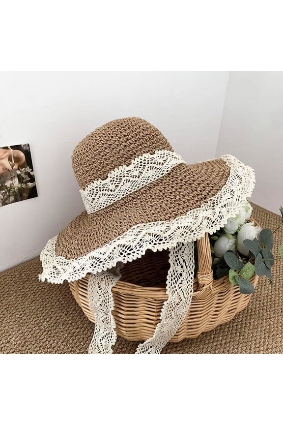 Korean Version Hat For Women In Summer With A Large Brim, Thin And Breathable Lace Lace, Hollowed Out Sun Protection, Full Face Straw Hat, Versatile And Trendy