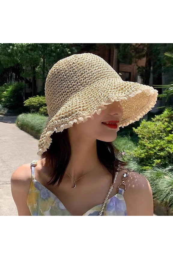Lace Straw Hat, Women's Straw Woven Fisherman Hat, Summer Japanese Sun Hat, New Foldable Straw Woven Basin Hat