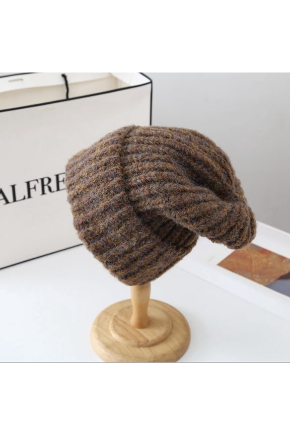 Loose Oversized Woolen Hat With A Large Head And A Small Face For Women In Autumn And Winter, Exaggerated Warmth, Thick Knitted Pile Up Hat Trend