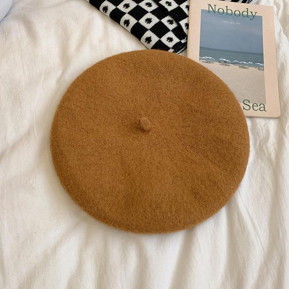 Zhengsping Self Retention Funds! Wool Beret For Women In Autumn And Winter, Korean Style British Retro Candy Color, Winter Woolen Bud Painter Hat