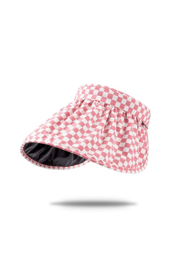 Sunscreen Hat For Women In Summer, UV Resistant Hair Hoop, Sunshade Hat, Checkered Hollow Top, Sun Hat, Large Brim, Beach Shell Hat