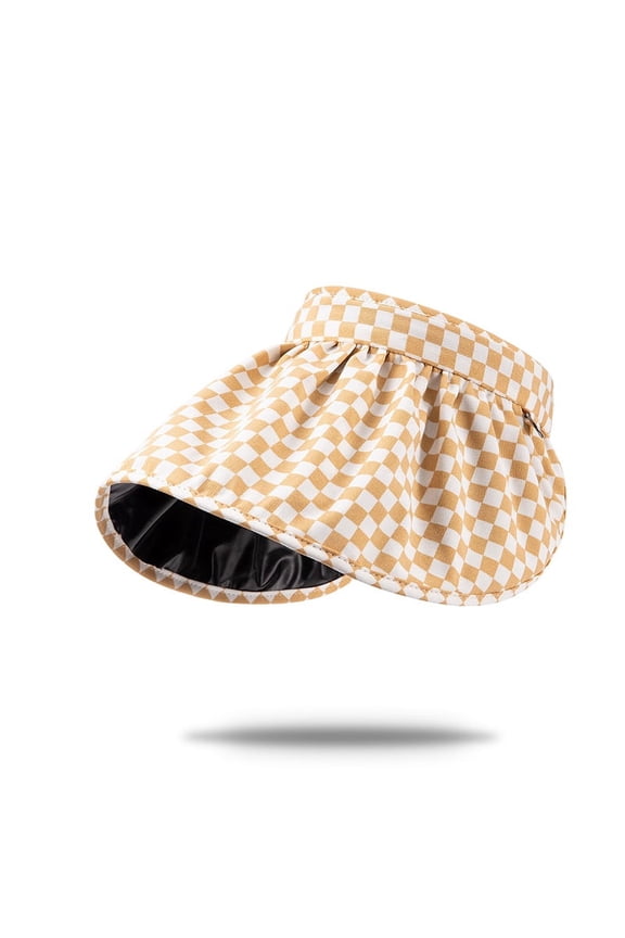 Sunscreen Hat For Women In Summer, UV Resistant Hair Hoop, Sunshade Hat, Checkered Hollow Top, Sun Hat, Large Brim, Beach Shell Hat