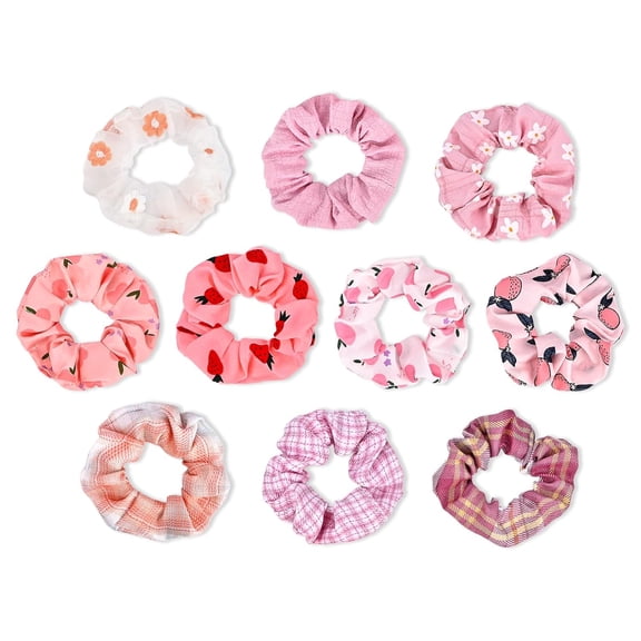 Zhengup 10-Piece Plaid Polka Dot Solid Colorful Scrunchies for Women Girls, No Damage Elastic Hair Ties, Bulk Ponytail Holder Hair Bands, Fashion Rubber Band Hair Accessories for Thin Thick Hair(Blue)