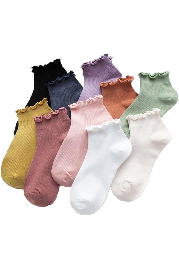 10Pair Fashion Women Frilly Ins Style Socks Cotton Ruffle Cute Short Sock for Spring Summer
