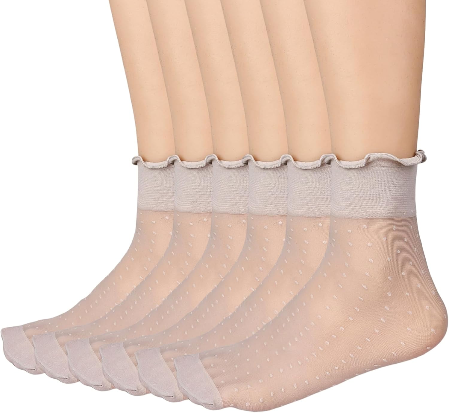 Zhengup 12 Pairs Women's Sheer Ruffle Socks Nude Stocking Summer Ultra Thin Cool See Through Silk Ankle Socks for Women