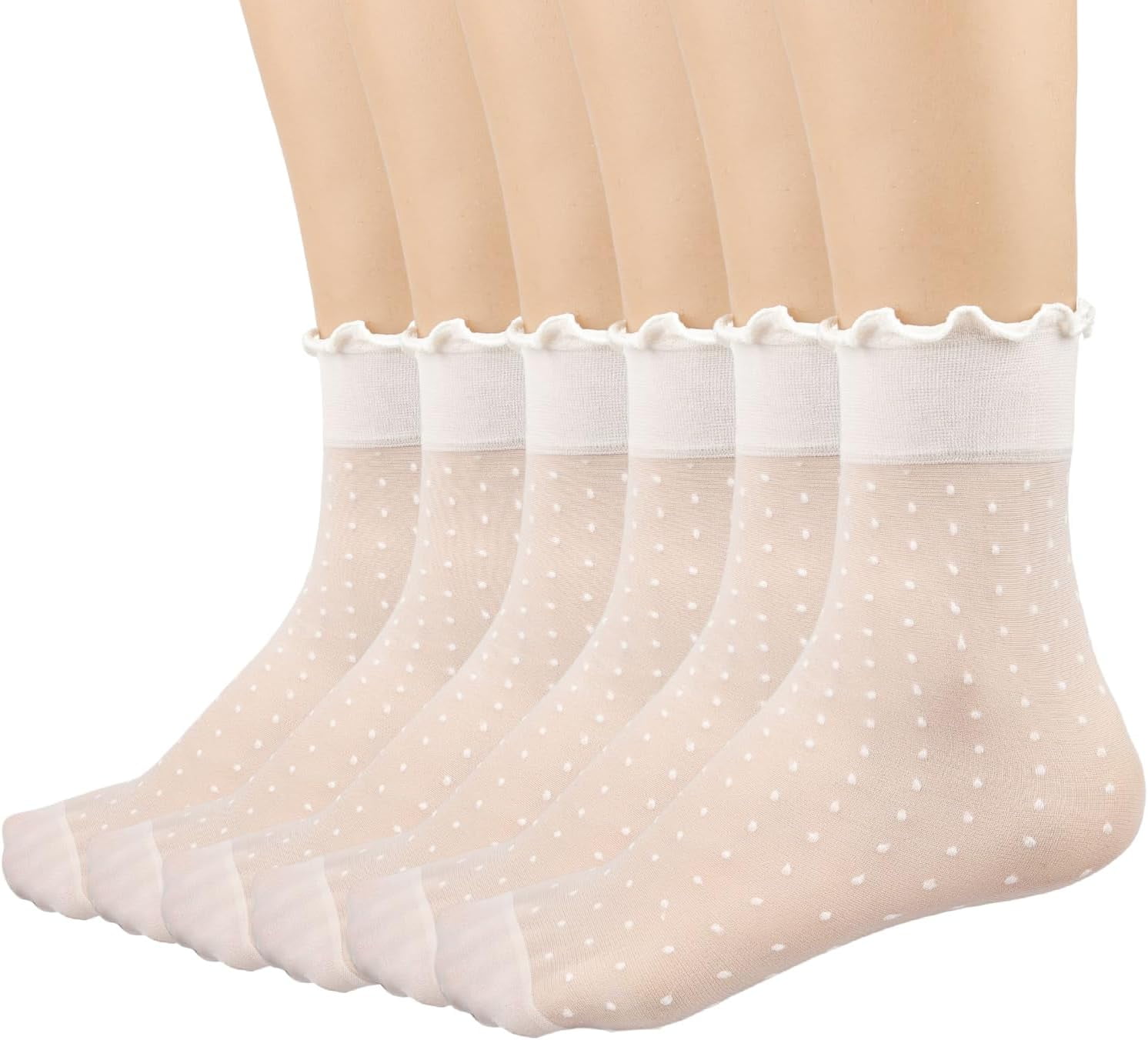 Zhengup 12 Pairs Women's Sheer Ruffle Socks Nude Stocking Summer Ultra Thin Cool See Through Silk Ankle Socks for Women