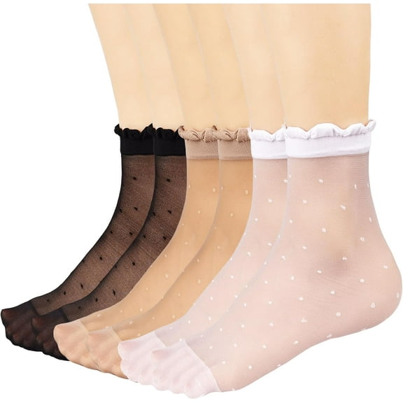 Zhengup 12 Pairs Women's Sheer Ruffled Socks Frilly Ankle High Nude Nylon Stocking Ultra Thin Cool Silk Socks for Women