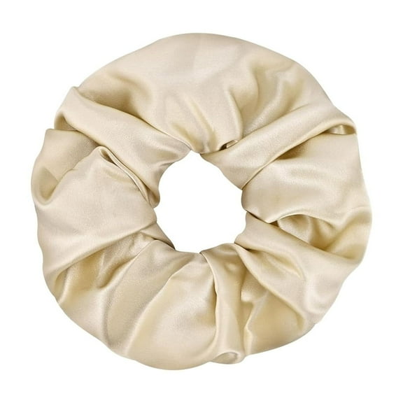 Zhengup 19 Momme Pure Mulberry Silk Scrunchies for Women Girls, No Damage Elastic Large Hair Ties, No-Slip Ponytail Holder Hair Bands, Rubber Band Hair Accessories (Champagne)
