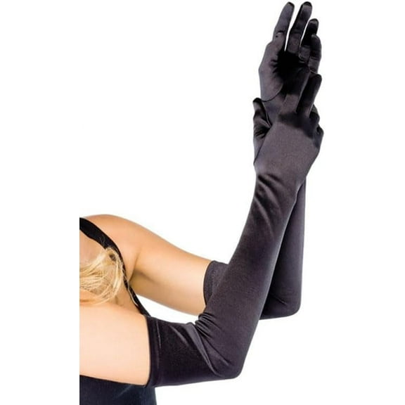 Zhengup 1920s-Long-Black-Satin Evening Gloves for Women - Opera Flapper Satin Gloves Ladies Elbow Length 21.6"