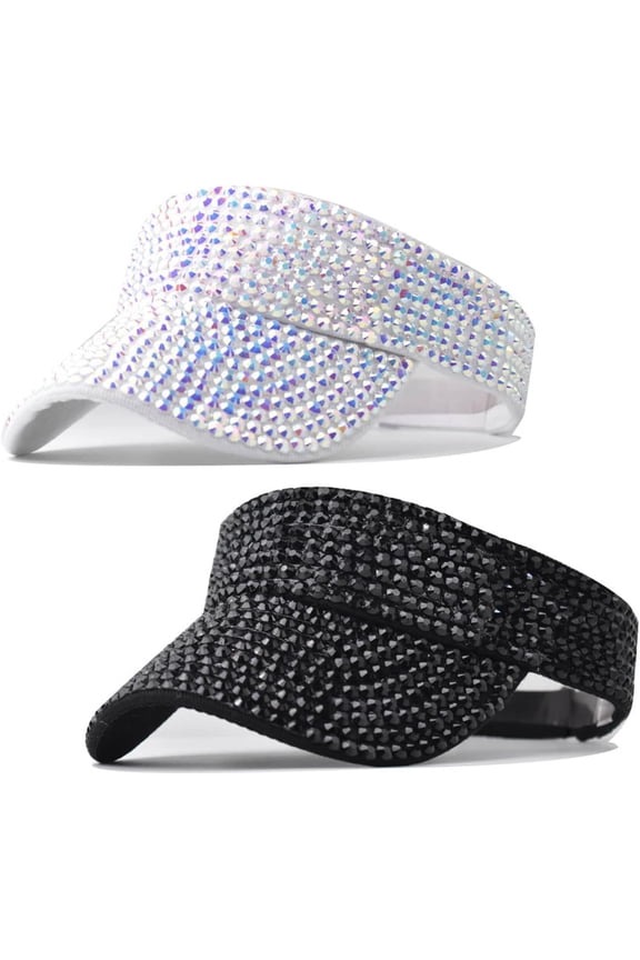 2 Pack Shiny Rhinestone Sun Visors for Women Girls Mens Sports Sun Cap for Beach Running tennis golf festival party