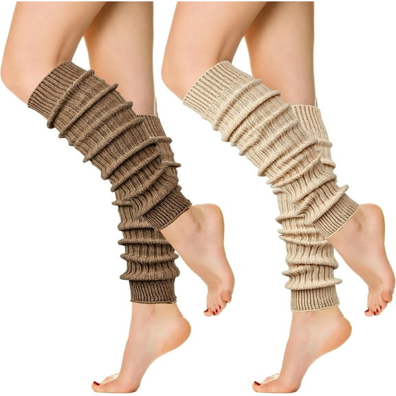 Zhengup 2 Pairs Womens Leg Warmers Thick Fashion 80s Ribbed Knitted Cotton Leg Warmers Socks for Women Winter Socks