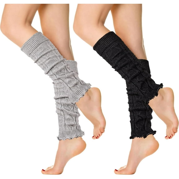 Zhengup 2 Pairs Womens Leg Warmers Thick Fashion 80s Ribbed Knitted Cotton Leg Warmers Socks for Women Winter Socks