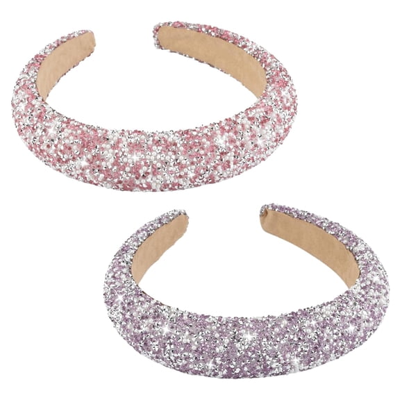 Zhengup 2-Piece Rhinestone Headband, Bling Diamond Headbands for Women Girls Thin/Medium Thick Hair, Glitter Sparkle Jeweled Hair Accessories (Black & Coffee)
