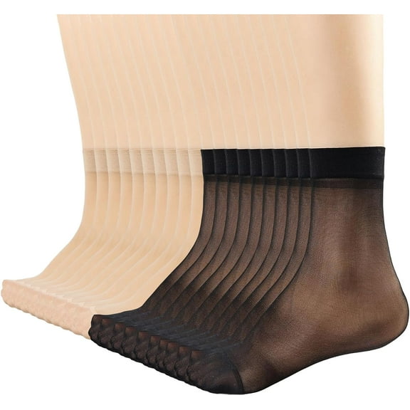 Zhengup 20 Pairs Womens Sheer Ankle Socks Nude Black Stocking Summer Ultra Thin Soft Silk Socks Cool for Women