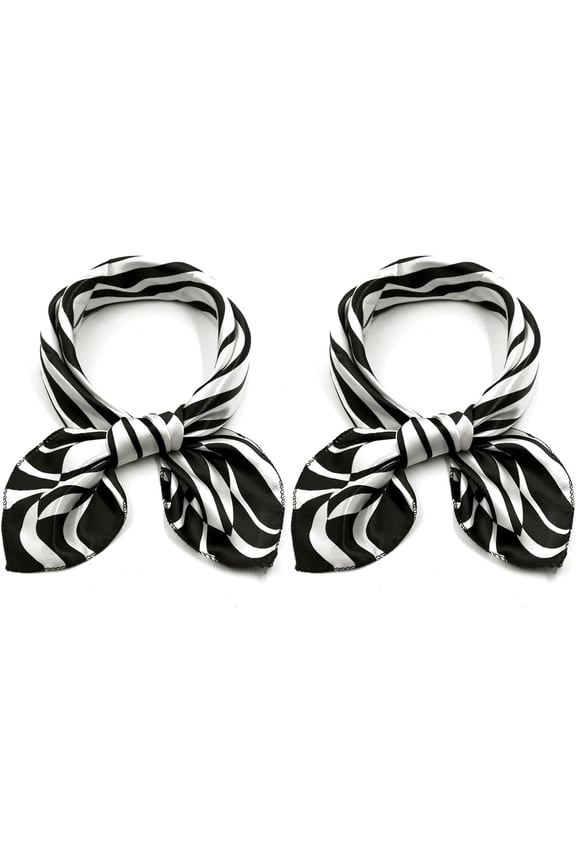 2Pcs Women's Satin Silky Scarves - 19.6"x19.6" - Square Printed Neckerchief Neck Scarf