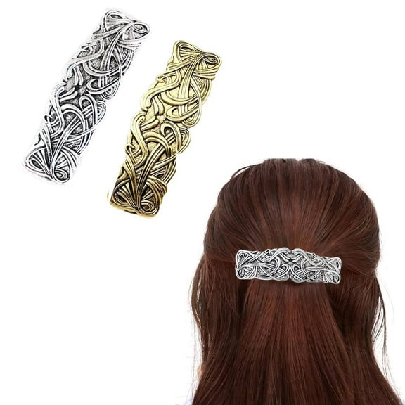 Zhengup 2pcs Viking Celtic Knot Hair Clips Vintage Hair Barrettes French Hair Clips Engraved Headwear for Women Girls (Silver, Bronze)