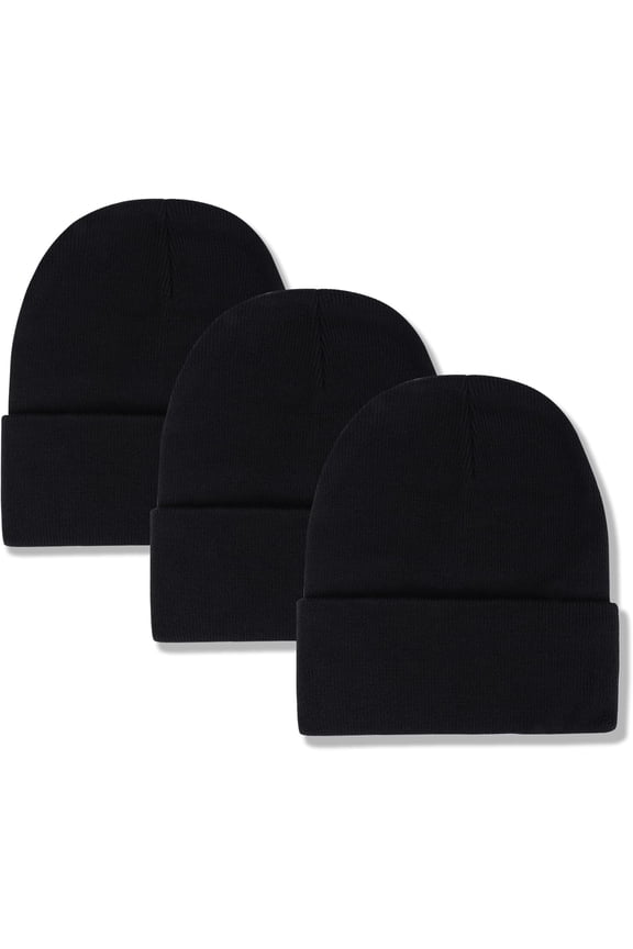 3 Pack Unisex Winter Warm Knit Beanie Hats Cuffed Ribbed Skull Caps Toboggan Hat for Women Men