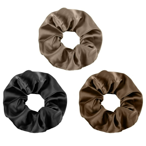 Zhengup 3-Piece Vintage Satin Elastic Hair Ties, Gentle Style Scrunchies Girls Ponytail Holders, Multicolor Fashion Rubber Bands Hair Accessories No Damage for Women