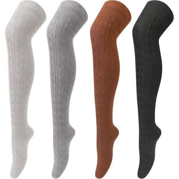 Zhengup 4 Pairs Thigh High Socks for Women Knit Long Over the Knee Socks Knee High Socks Gifts