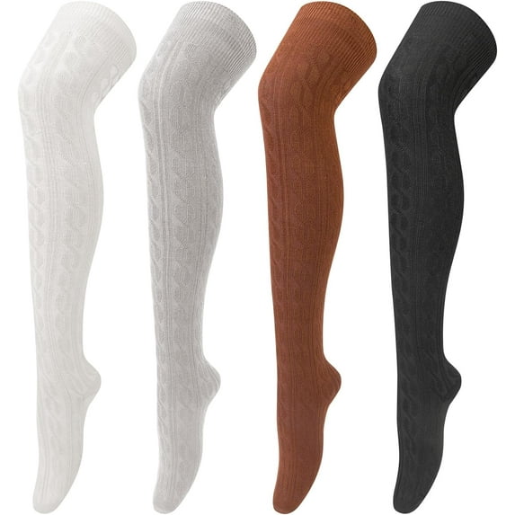 Zhengup 4 Pairs Thigh High Socks for Women Knit Long Over the Knee Socks Knee High Socks Gifts