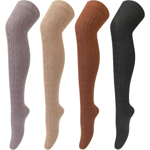 Zhengup 4 Pairs Thigh High Socks for Women Knit Long Over the Knee Socks Knee High Socks Gifts