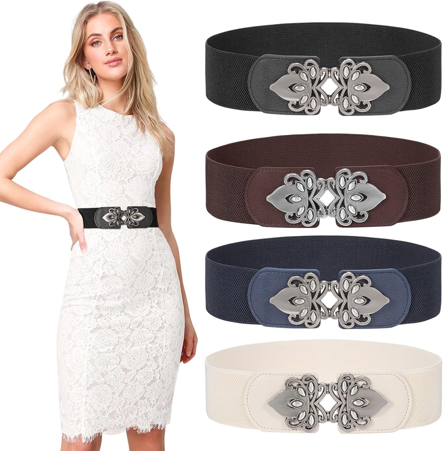Zhengup 4 Women Wide Elastic Waist Belt for Dress Vintage  display picture 3