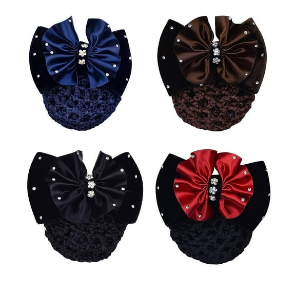 Zhengup 4pcs Women Hair Clip With Butterfly Hair Bun Cover Barrettes Net Snood Hairnet Lace Bow Bow-knot Decor Hair Clip Hairnet Mother's Day Gift(Blue+Red+Black+Brown)