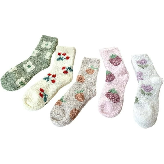 Zhengup 5 Pair Women Fuzzy Socks Cottagecore Thick Slipper Socks Cute Fluffy Long Socks Winter Warm Preppy Socks