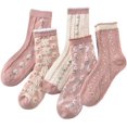 thumbnail image 1 of Zhengup 5 Pairs Cute Socks, Women's Summer Lace Ruffles Ankle Sock, Cottagecore Breathable Mid Tube Floor Socks, Floral Crew Sock, 1 of 6