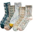 thumbnail image 1 of Zhengup 5 Pairs Womens Floral Cotton Socks Japanese Vintage Cottagecore Crew Socks Ankle Ruffled Warm Casual Dress Socks, 1 of 7
