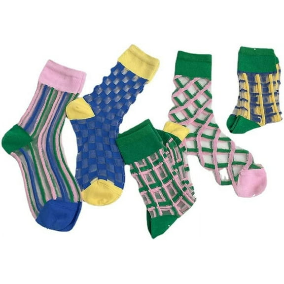 Zhengup Aesthetic Sheer Socks, 5 Pair Thin Lace Ruffle Socks, Cottagecore Mesh Ankle Socks, Cute Crew Socks Preppy Socks