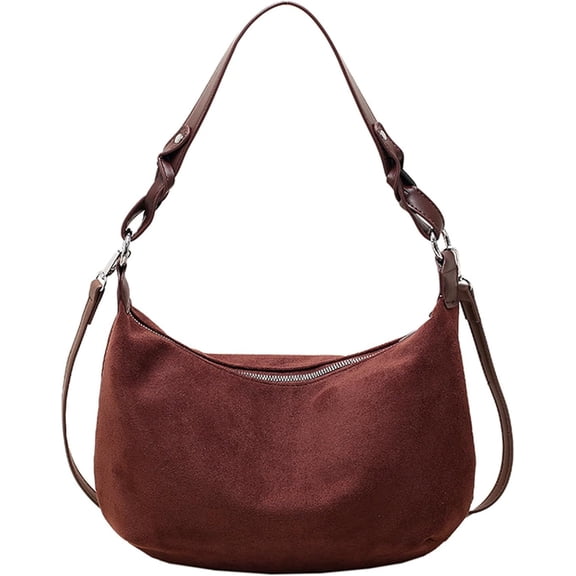 Zhengup Autumn Winter Vintage Suede Crossbody Bag Women Retro Fashion Saddle Bag Soft Suede Texture PU Strap