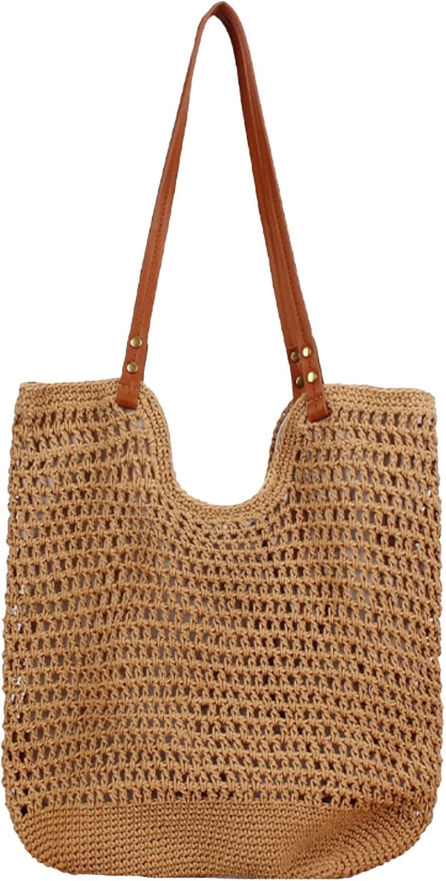 Zhengup Beach Tote Bag Women Summer Purse Crochet Handbag Cotton Knit Woven Shoulder Bag Soft Handmade Mesh Boho Travel Vacation