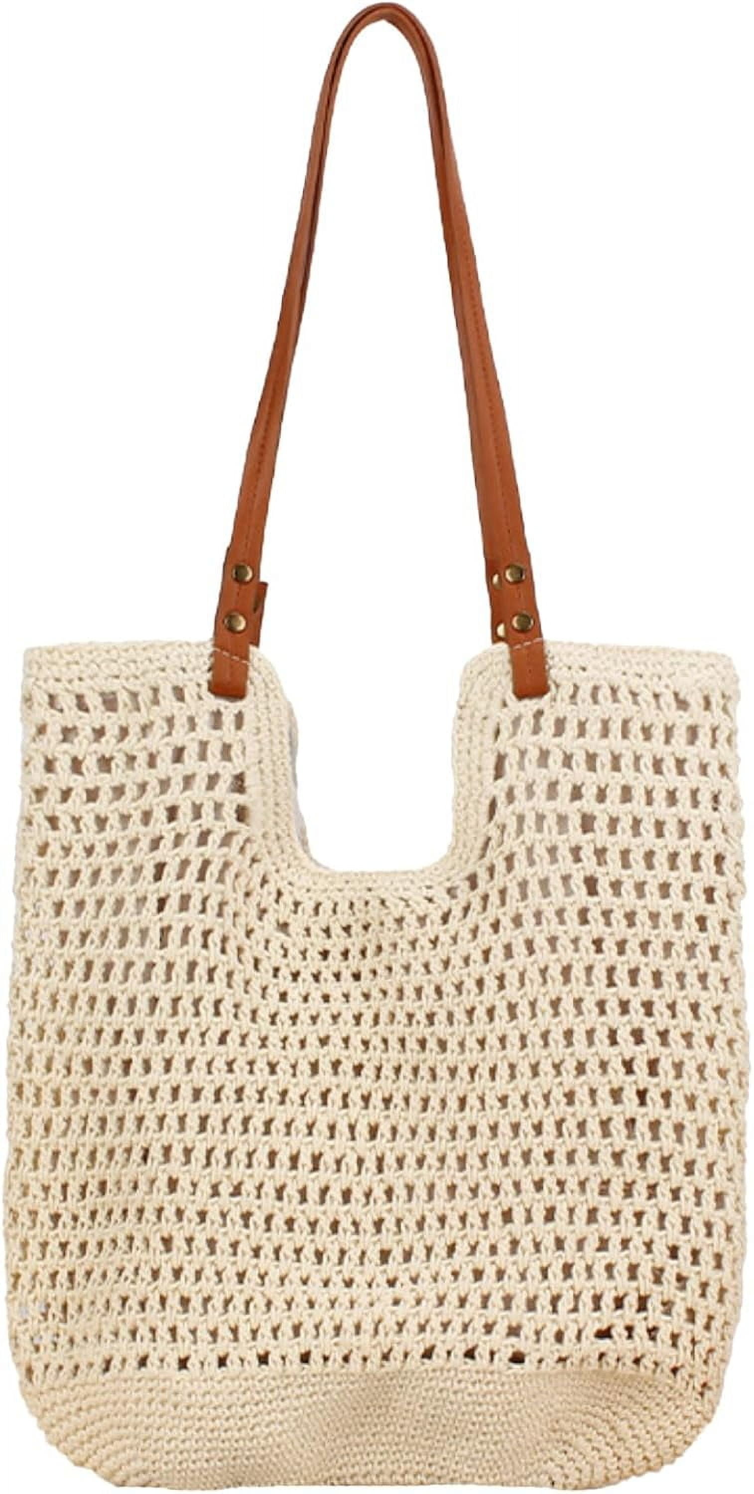 Zhengup Beach Tote Bag Women Summer Purse Crochet Handbag Cotton Knit Woven Shoulder Bag Soft Handmade Mesh Boho Travel Vacation