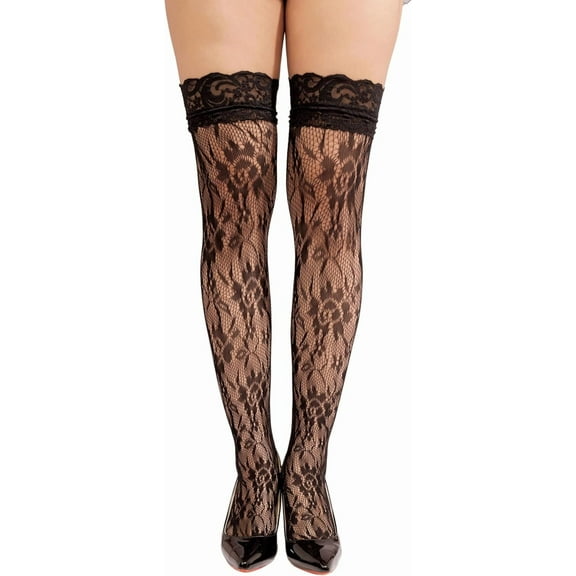 Zhengup Black Flower Lace Tights, Black Thigh High Stockings, Black Lace Stockings, Black Fishnet stockings, Elastic Hosiery Tights, Gothic Accessories for Women