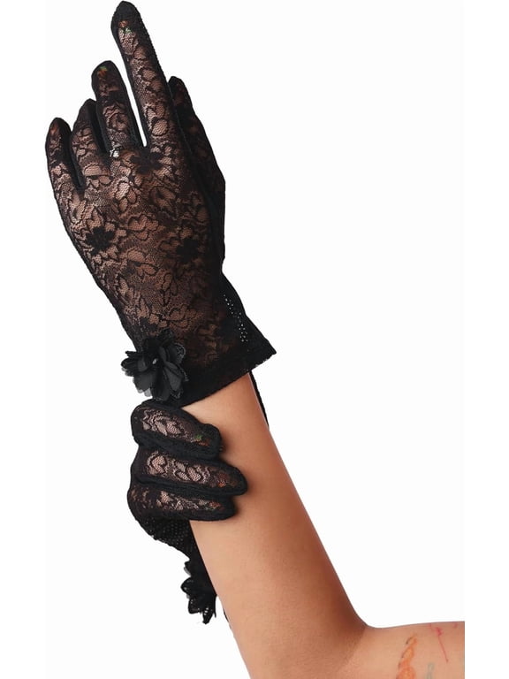 Black Lace Gloves, Black Lace Gloves For Women, Short Mesh Gloves, Flower Floral Gloves, Gothic Accessories, Vintage Accessories, Steampunk Accessories