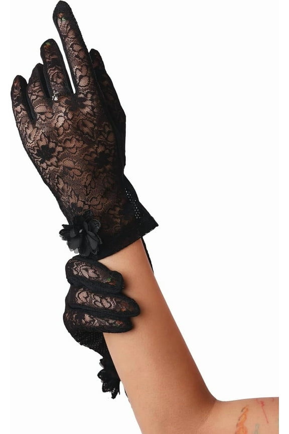 Black Lace Gloves, Black Lace Gloves For Women, Short Mesh Gloves, Flower Floral Gloves, Gothic Accessories, Vintage Accessories, Steampunk Accessories