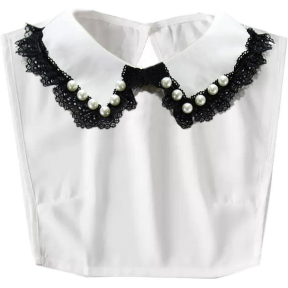 Zhengup Chiffon Fake Collar Detachable Dickey Collar Half Shirts Blouse False Collar Top for Women Girls Outfits Pearl White
