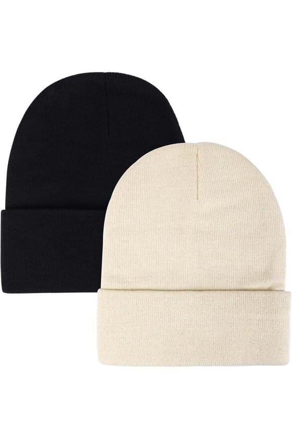 Classic Knit Cuffed Beanie Hat Winter Warm Skull Cap Stocking Cap 2 Pack for Women Men