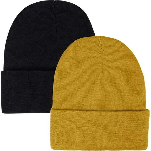 Zhengup Classic Knit Cuffed Beanie Hat Winter Warm Skull Cap Stocking Cap 2 Pack for Women Men