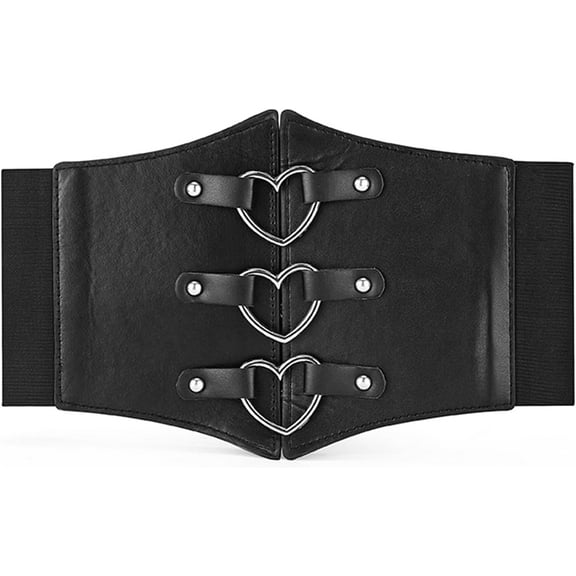 Zhengup Corset Belt Goth Wide Elastic Waist Belt for Women with Heart-Ring Buckle Festive or Cosplay Dresses