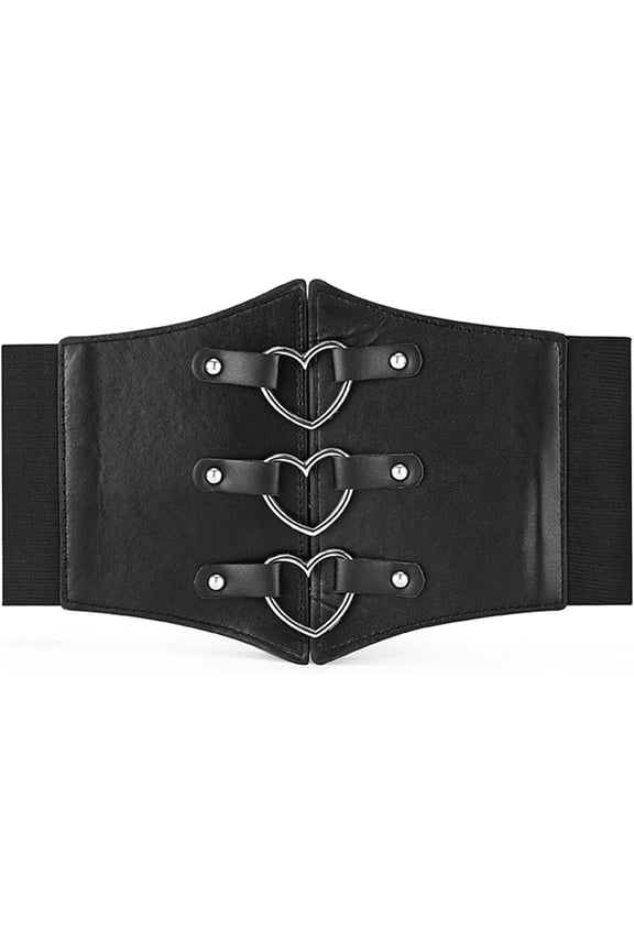 Corset Belt Goth Wide Elastic Waist Belt for Women with Heart-Ring Buckle Festive or Cosplay Dresses