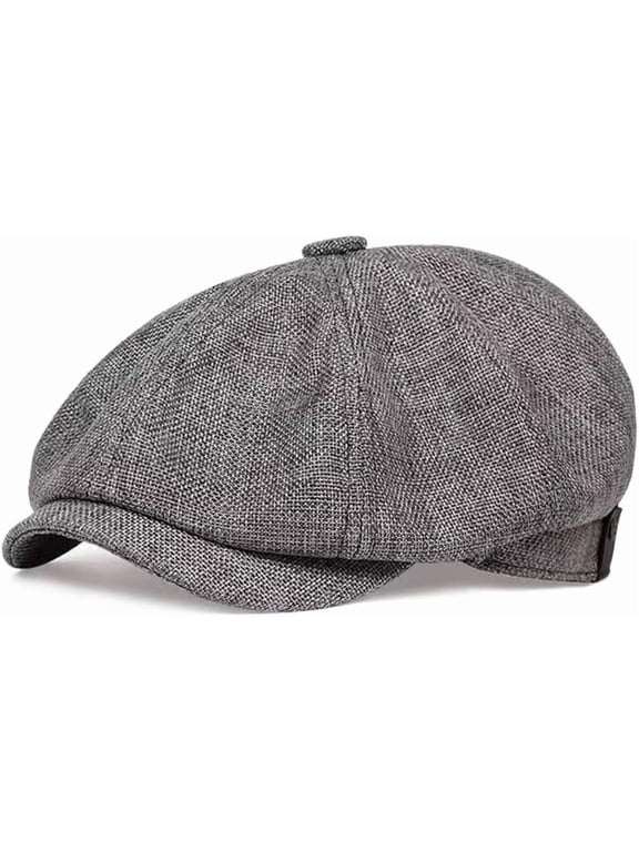 Cotton Hemp Men?s Classic Beret Cap-Newsboy Hat Octagonal Cap Adjustable Size(Dark Grey)