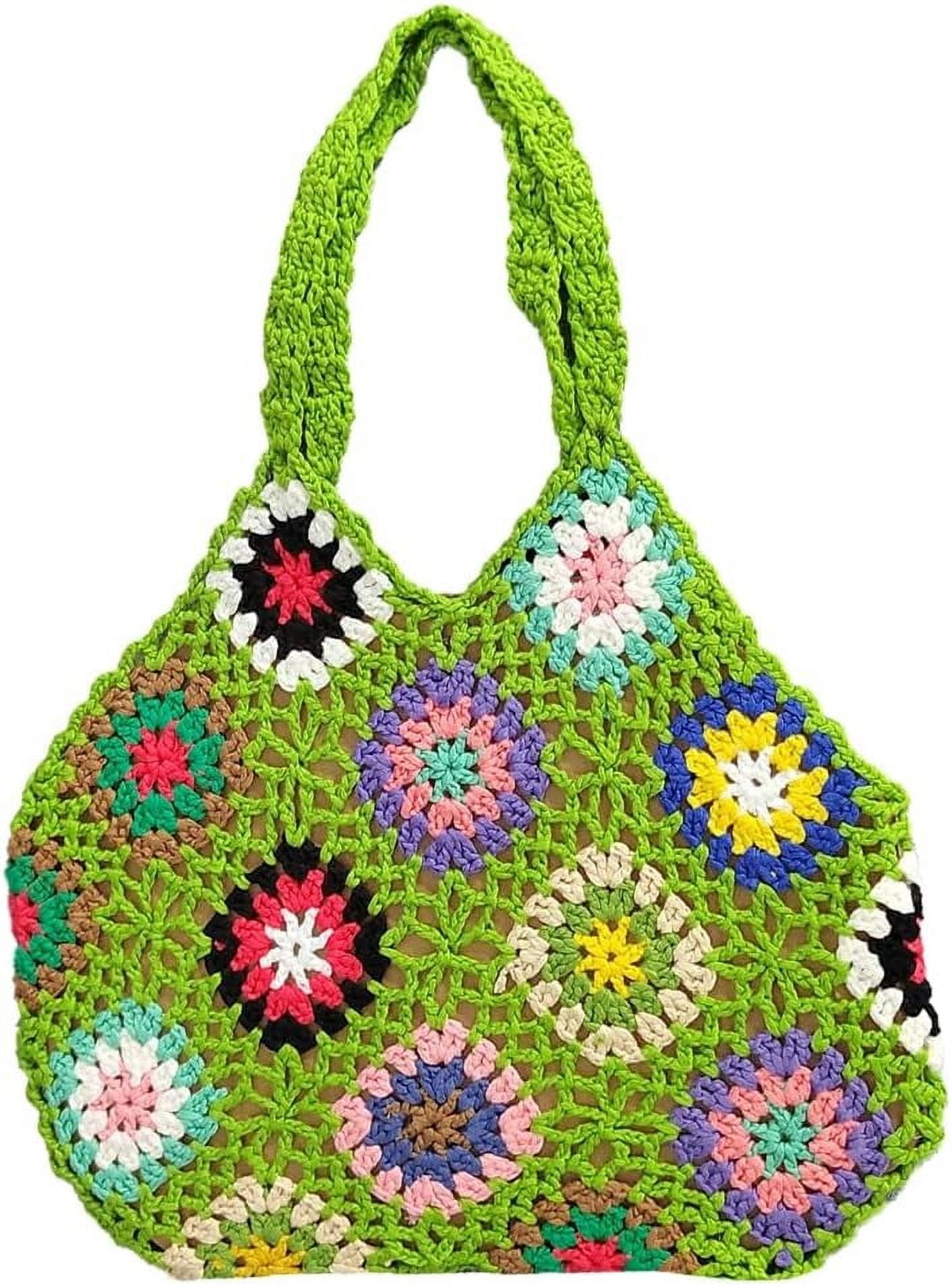 Zhengup Crochet Handbags for Women Knitted Handmade Shouder Bag Colorful Summer Tote Woven Top Handle Purse Vacation